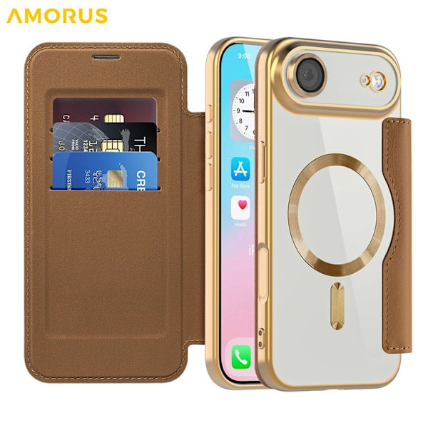 AMORUS iPhone Air Plånboksfodral MagSafe RFID-Skydd - Brun Brun
