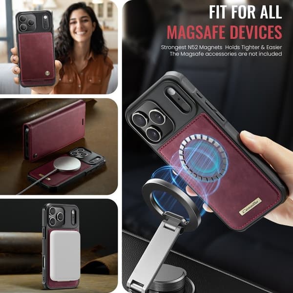 CASEME C49 Mobilskal till iPhone 17 Pro Max MagSafe RFID Läder Röd