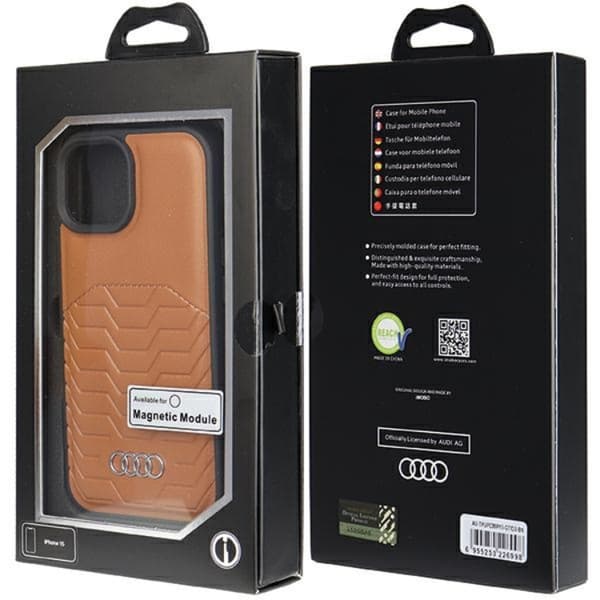 Audi Mobilskal till iPhone 15 Plus Magsafe Synthetic Läder - Brun Brun