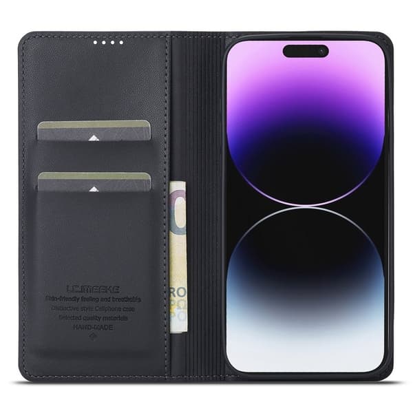 LC.IMEEKE L1 Series iPhone 14 Pro Max Plånboksfodral Konstläder - Svart