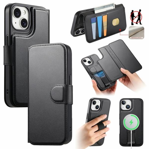 CASENEO iPhone 15 Plånboksfodral RFID Blocking Konstläder - Svart
