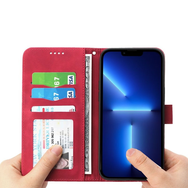 DIERFENG DF-03 Plånboksfodral för iPhone 13 Pro - Konstläder - Röd