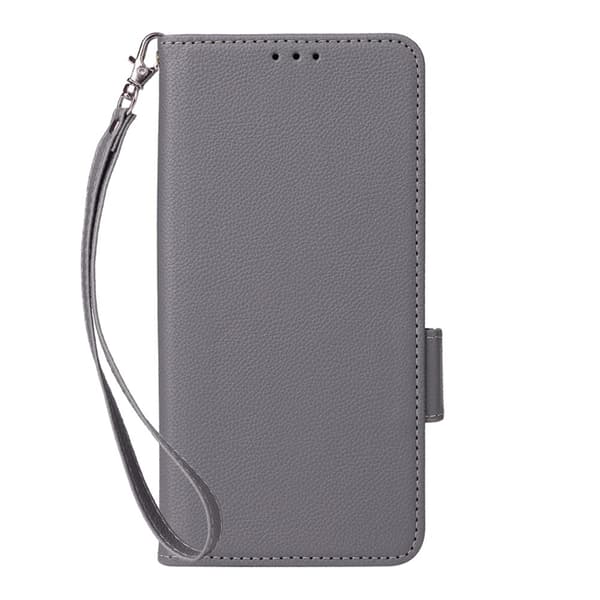Galaxy S26 Ultra Plånboksfodral Litchi Konstläder med Rem - Grå Grå