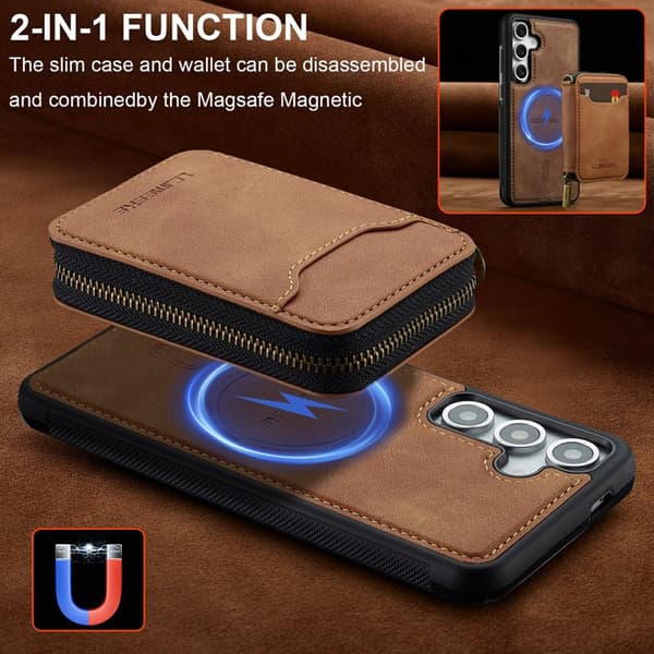 LC.IMEEKE Plånboksfodral för Samsung Galaxy S26 Plus Magnetiskt PC + TPU - Brun