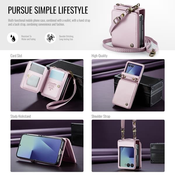 CASEME Galaxy Z Flip 7 Plånboksfodral RFID Blocking C22 - Rosa Rosa