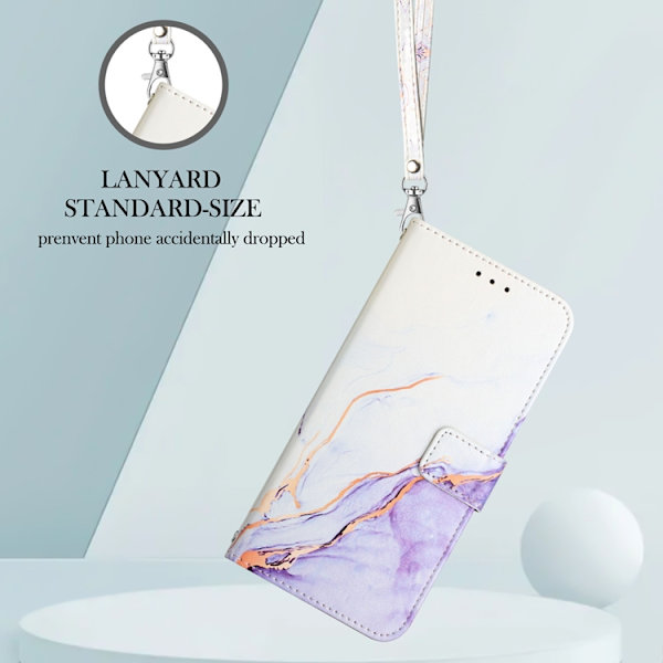 iPhone 17 Pro Max Plånboksfodral Marble Pattern LS006 - Vit/Lila Lila