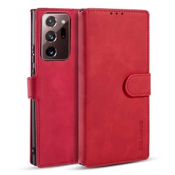 DG.MING Retro KonstläderPlånboksfodral Samsung Galaxy Note20 Ultra Röd