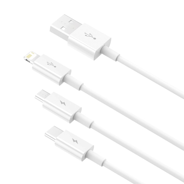 Baseus 3in1 USB-A till USB-C Lightning microUSB kabel 1m 3.5A Vit
