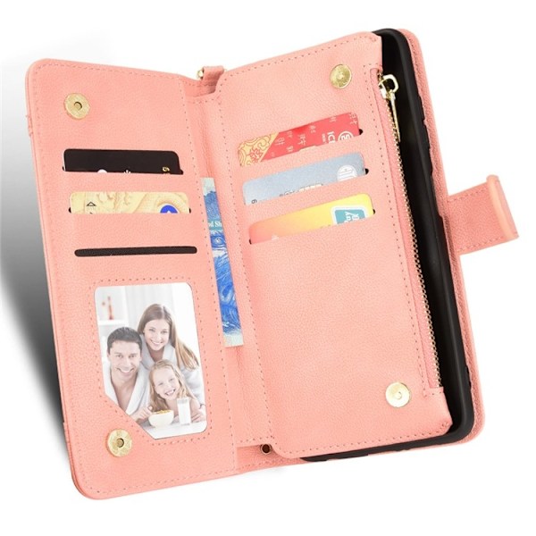 Galaxy A34 5G Plånboksfodral Zipper med Rem - Rosa