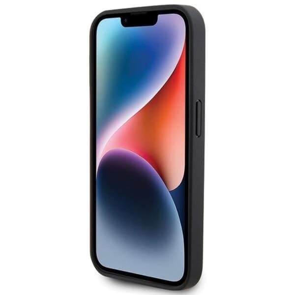 BMW iPhone 15 Pro Mobilskal Läder Stamp Tricolor - Musta Black