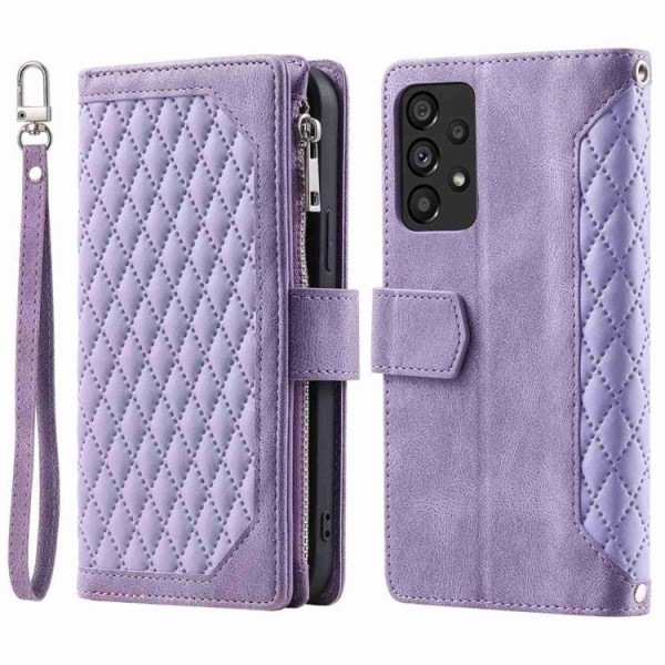 Galaxy A53 5G Wallet Case Rhombus Grid - violetti