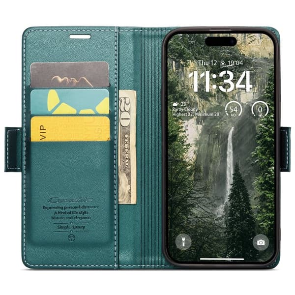 CASEME iPhone 16 Plånboksfodral Konstläder RFID-Skydd Grön