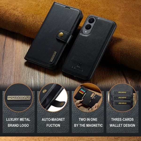 DG.MING Samsung Galaxy S25 Edge Plånboksfodral Äkta läder - Svart
