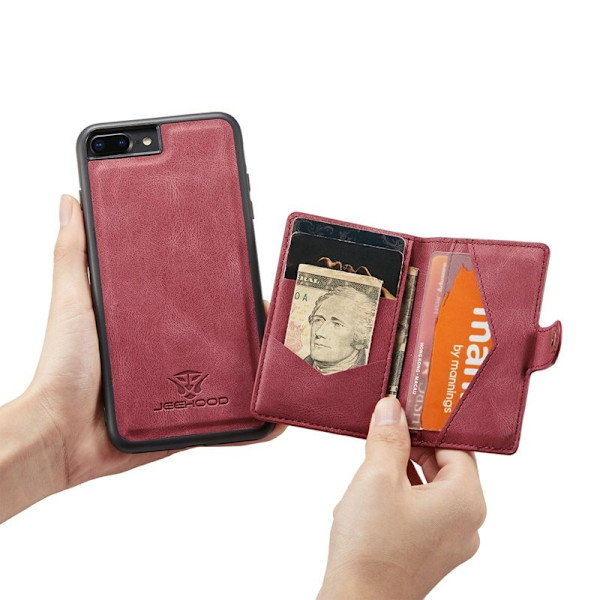 JEEHOOD iPhone 7 Plus/8 Plus Plånboksfodral Konstläder TPU Röd