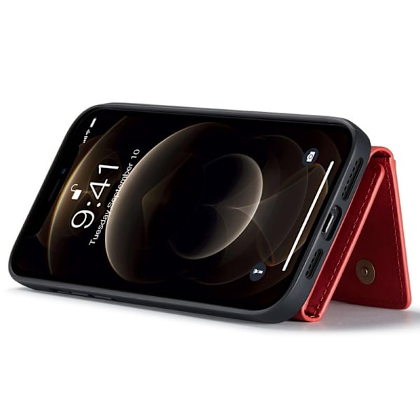 DG.MING iPhone 15 Konstläder Plånboksfodral Magnetiskt Röd