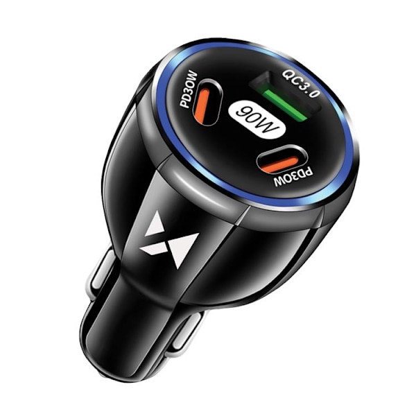 Wozinsky Billaddare 2x USB-C 1x USB-A 90W PD QC - Svart