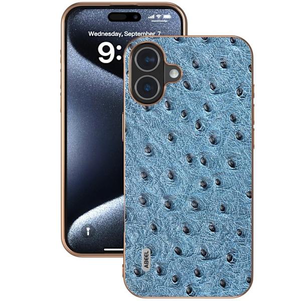 ABEEL Mobilskal till iPhone 16 Electroplating Edge Äkta Läder - Blå