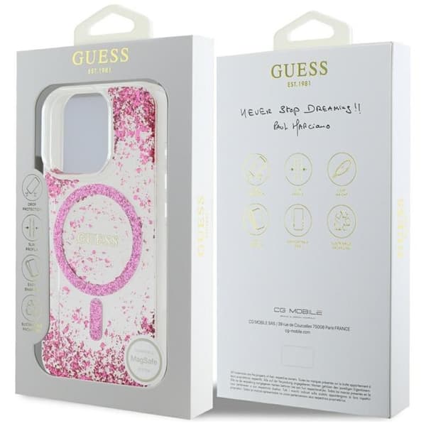 Guess Mobilskal till iPhone 16 Pro MagSafe HC Resin Bottom Glitter - Rosa Rosa