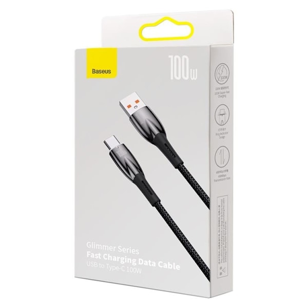 Baseus USB-C till USB-A kabel 1M Glimmer Series - Svart Svart