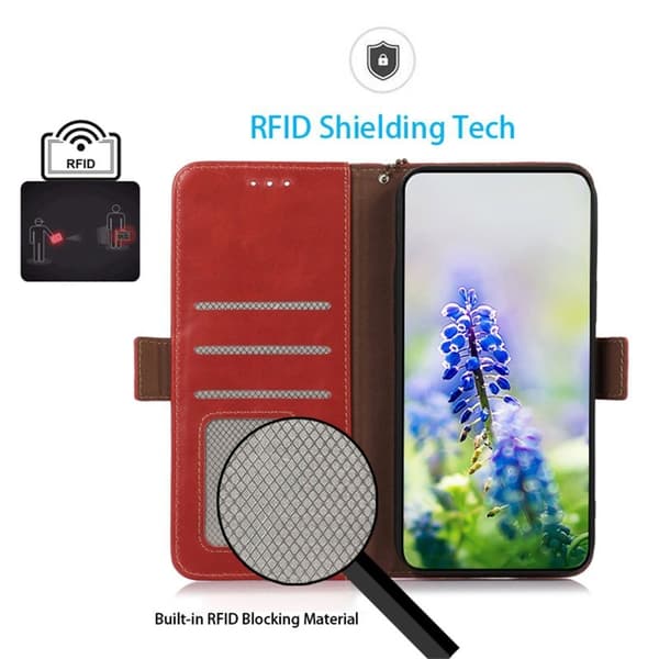 Samsung Galaxy S26 Ultra Plånboksfodral RFID Skydd Äkta Läder - Röd