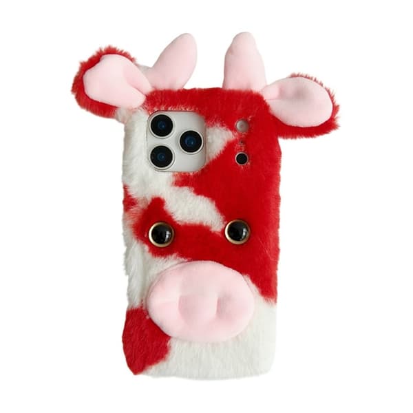 Mobilskal till iPhone 17 Pro Fluffy Cute Cow Plush TPU - Röd