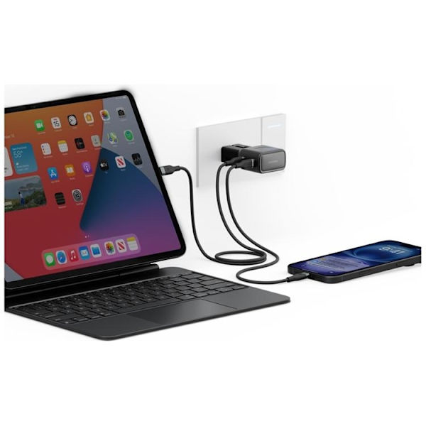 Energea Hurtigoplader 45W 2xUSB-C TravelGo - Grafit Sort Grå