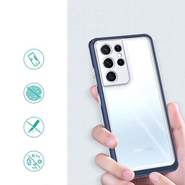 Galaxy S22 Ultra Cover Clear 3in1 - Blå Blå
