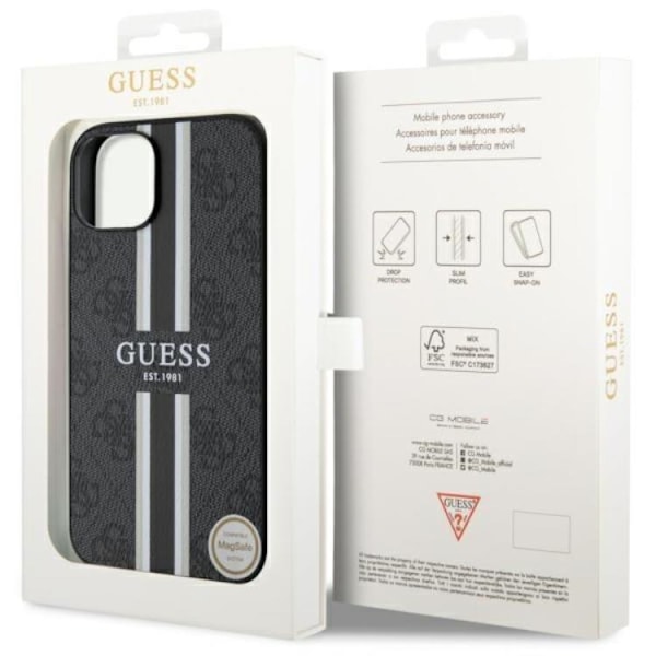 Guess iPhone 14 Plus Mobilskal MagSafe Printed Stripe Svart Svart