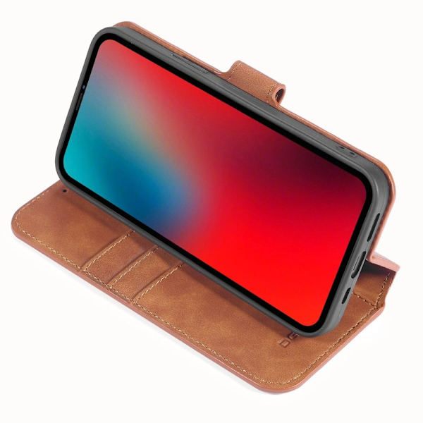 DG.MING Retro Konstläder Folio Plånboksfodral för iPhone 13 mini - Brun