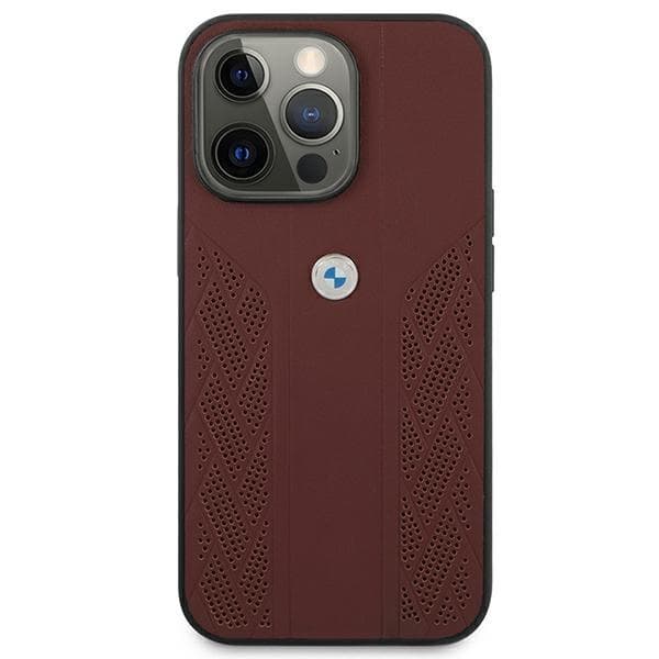 BMW Skal iPhone 13 Pro Läder Curve Perforate - Punainen Red
