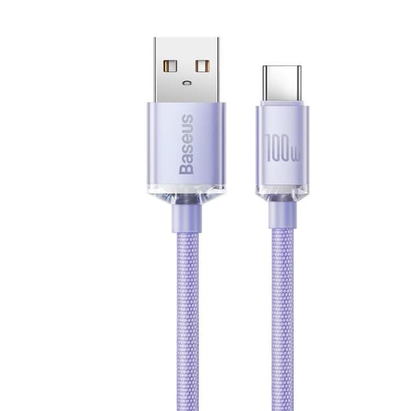 Baseus Crystal USB-A til USB-C Kabel 100W 2m - Lilla Lila