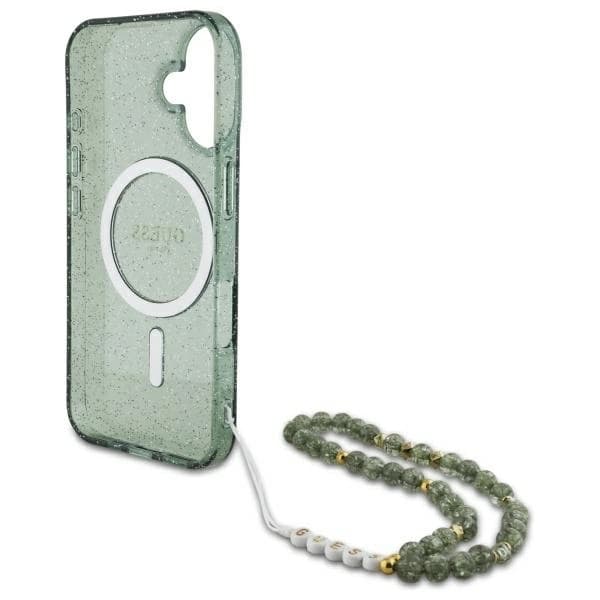 Guess Mobilskal till iPhone 16 Plus MagSafe IML Glitter Med Strap - Grön Grön