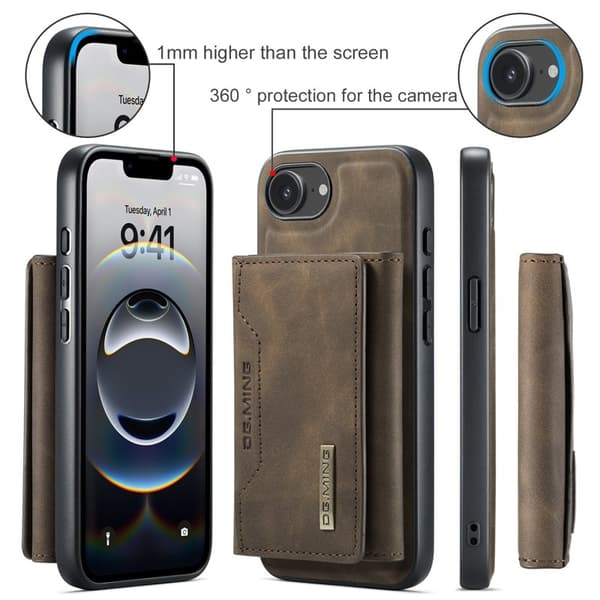 DG.MING M2 Series Mobilskal till iPhone 16e PU + PC + TPU - Brun