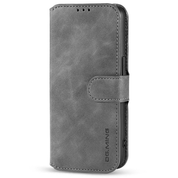 DG.MING iPhone 14 Plus Plånboksfodral Retro Stil Grå Konstläder