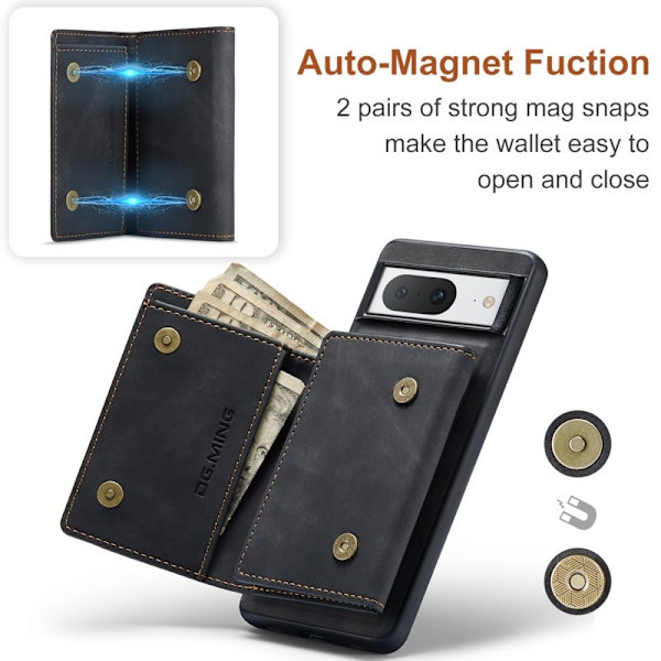 DG.MING Google Pixel 8 Konstläder Plånboksfodral Magnetisk Svart
