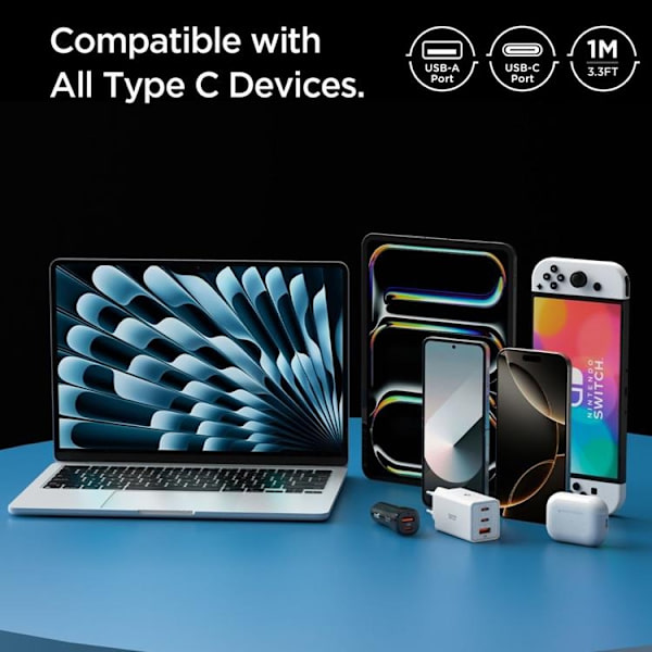 Spigen USB-A till USB-C kabel Essential 1m 60W - Vit Vit