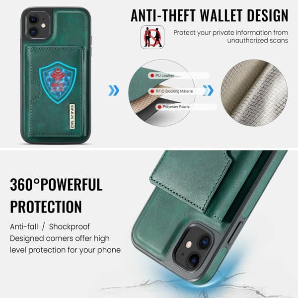 DG.MING M6 Series Mobilskal till iPhone 11 Magnetiskt Plånboksfodral Grön