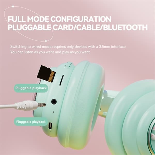 Over-Ear Trådlösa Hörlurar för Barn Bluetooth Cat RGB-ljus KE-30 Blå