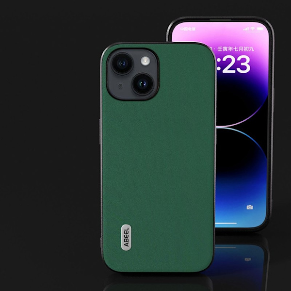 ABEEL Mobilskal till iPhone 14 Plus Shockproof Äkta Läder Grön