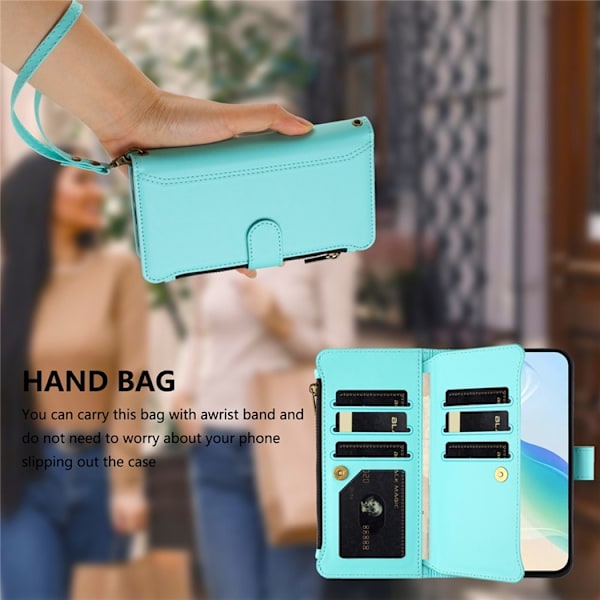 iPhone 17 Plånboksfodral Zipper Med Rem - Mintgrön Grön