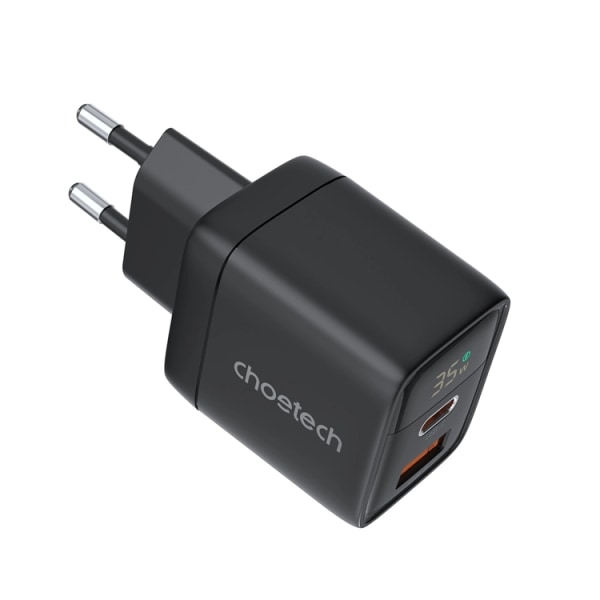 Choetech USB-C USB-A seinälaturi PD 35W GaN - musta