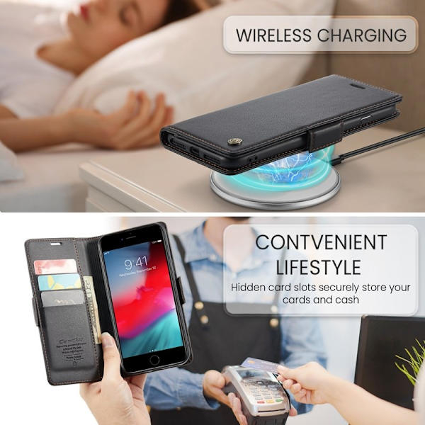 CASEME Plånboksfodral Konstläder för iPhone 6 Plus/7 Plus/8 Plus - Svart