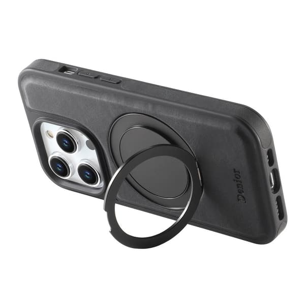 DENIOR Mobilskal till iPhone 15 Pro Max Magnetiskt Ställ Läder PC TPU - Svart