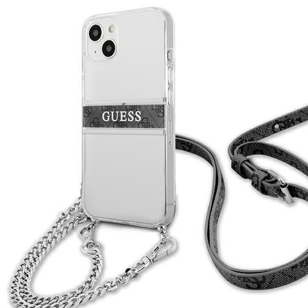 Guess 4G harmaa hihna hopea ketjusuoja iPhone 13 mini - läpinäkyvä Silver