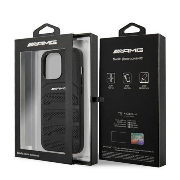 AMG aitoa nahkaa kohokuvioidut linjat suojakuori iPhone 13 Pro Max - musta Black