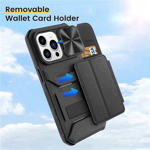 iPhone 14 Pro Max Plånboksfodral PU Läder Shockproof  - Svart Svart