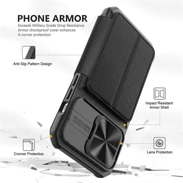 iPhone 14 Plånboksfodral PU Läder Shockproof  - Svart