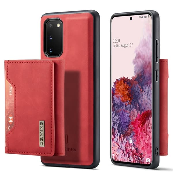 DG.MING 2-in-1 Konstläder Plånboksfodral för Samsung Galaxy S20 - Röd