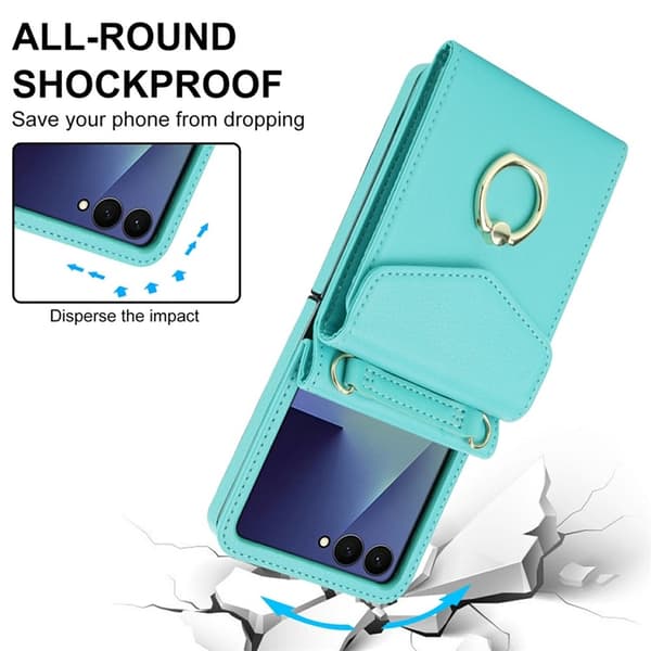Galaxy Z Flip7 Plånboksfodral Litchi med Axelrem - Mintgrön Grön