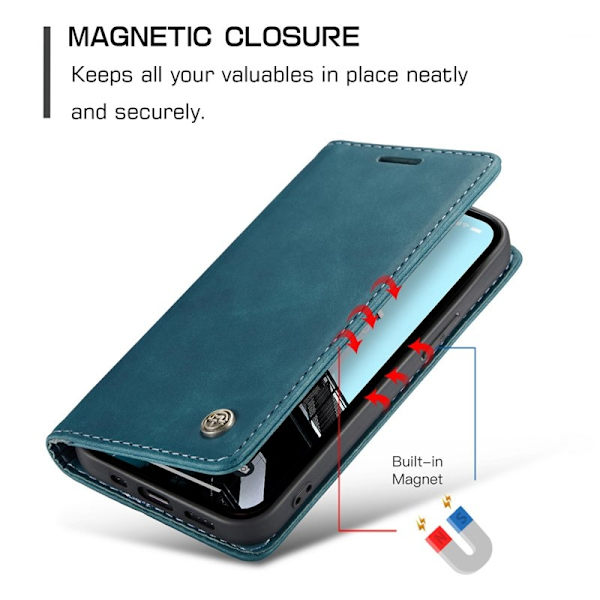 CASEME 013 iPhone 15 Pro Konstläderplånboksfodral Ställ Blå